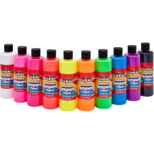 Cra-Z-Art Pastels Washable Tempera Paint For Kids Bulk Pack 10ct, Assorted Soft Pastel Colors Tempera Paint Set 8oz each bottle, Back To School Teachers Supplies(Fluorescent)