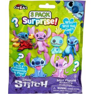 Stitch Surprise 3 Pack Mini Figure Erasers – Get 3 Real, Flexible Erasers to Assemble, Use and Collect, Great for Back to School, Blind Bag Inspired Kids Toy(3 Pack)