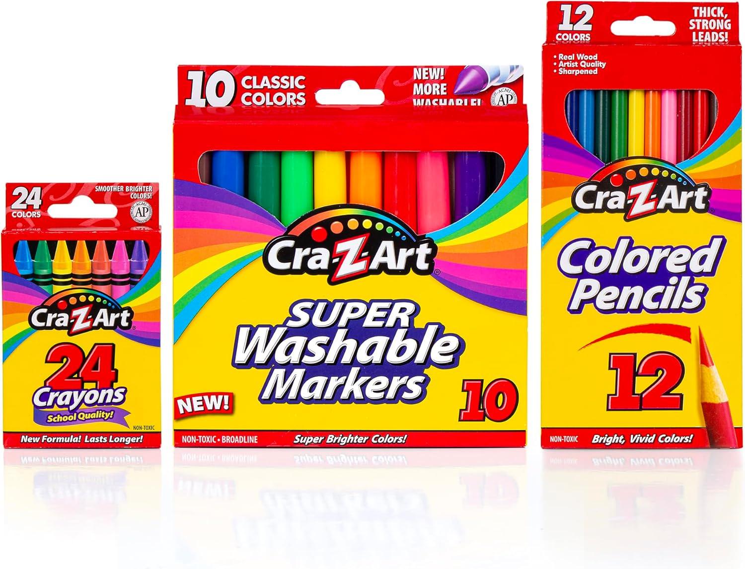 image:imageCraZArt Classic Bundle Crayons Markers and Colored Pencil 46 Piece School Supply Arts amp Crafts Bundle