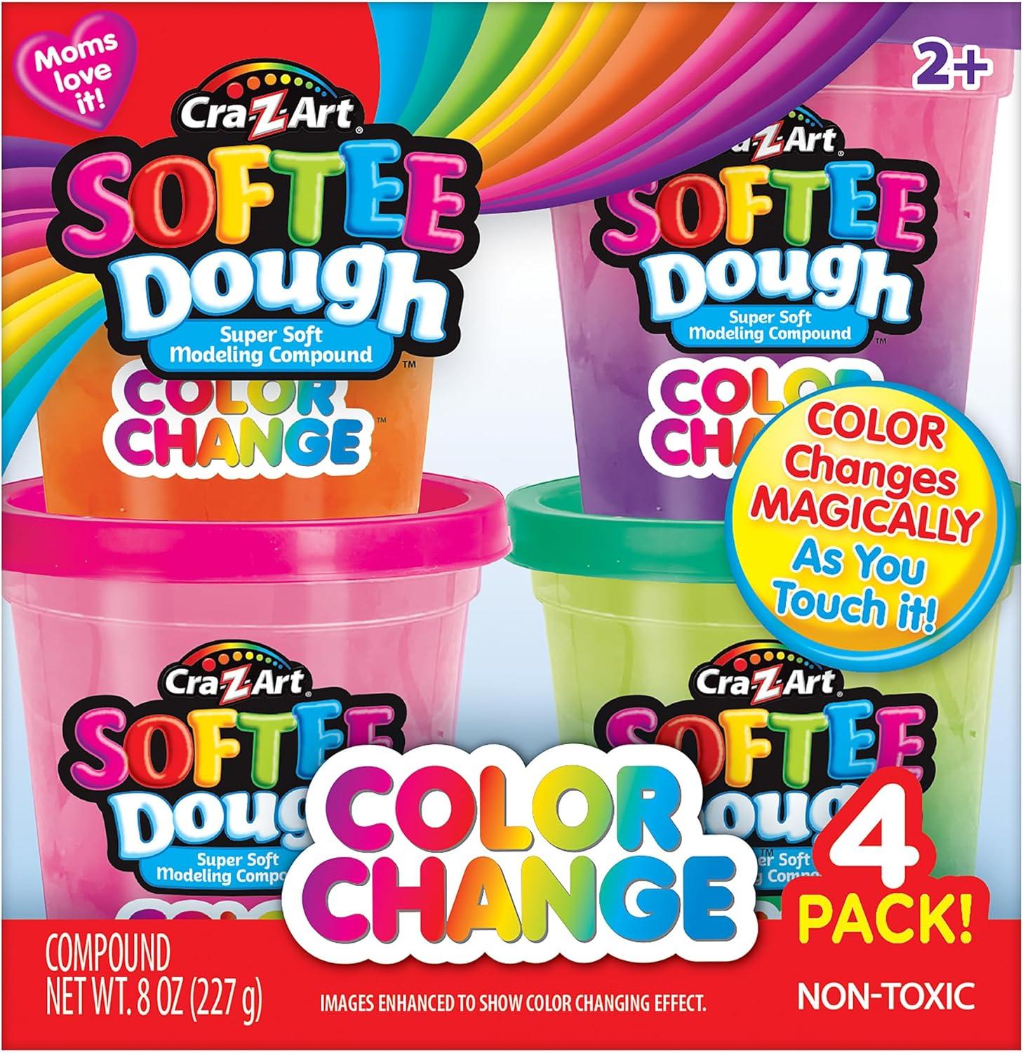 image:imageCraZArt Softee Dough Color Change Dough Cans Kids Tactile Play Dough Gift Set 4 Count 2oz EachAges 3 and Up