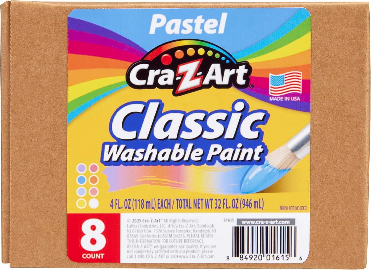 image:imageCraZArt Washable Classic Paint Bulk Pack 8ct Assorted Colors 4oz each bottle 32ozPastels