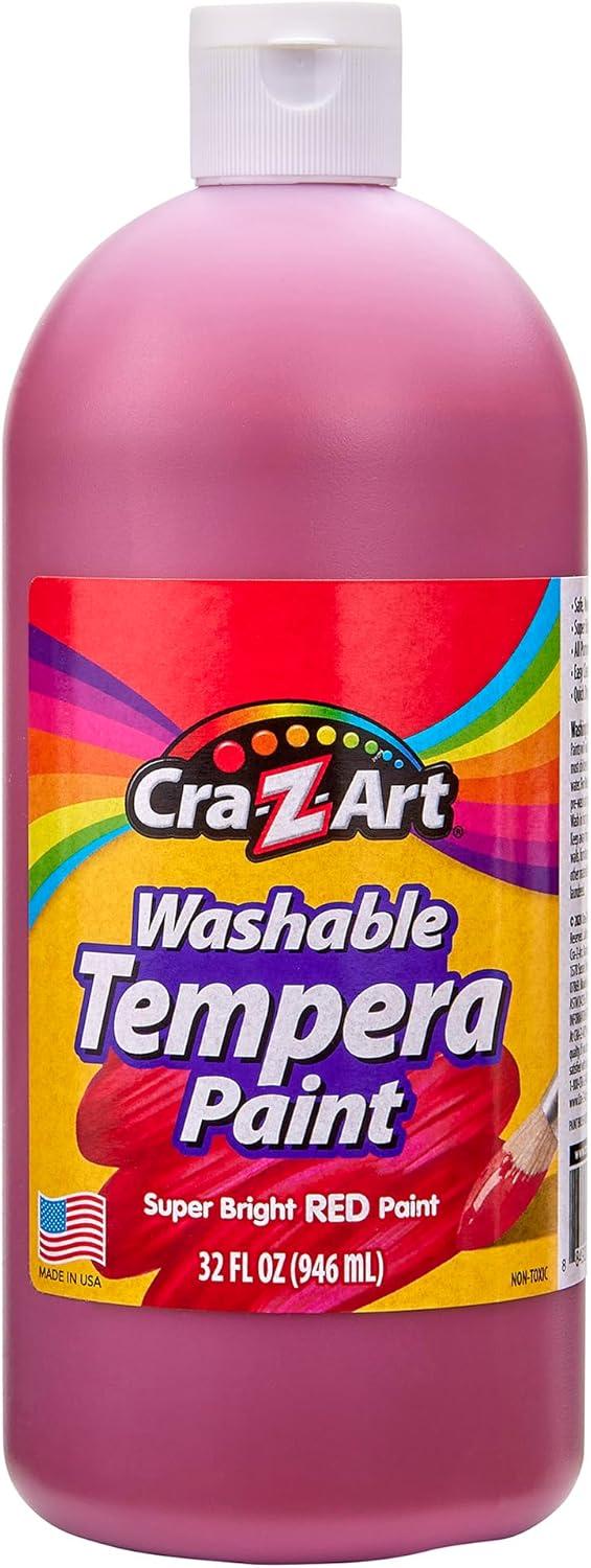 image:imageCraZArt Washable Tempera Paint Bulk Pack 6 Color Set Assorted Colors 32oz each bottle 6 Super Bright Finger Paint Color Great Back to School Teacher Supplies