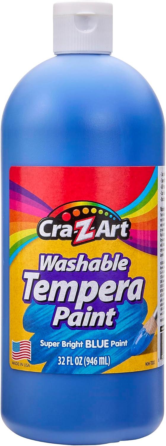image:imageCraZArt Washable Tempera Paint Bulk Pack 6 Color Set Assorted Colors 32oz each bottle 6 Super Bright Finger Paint Color Great Back to School Teacher Supplies