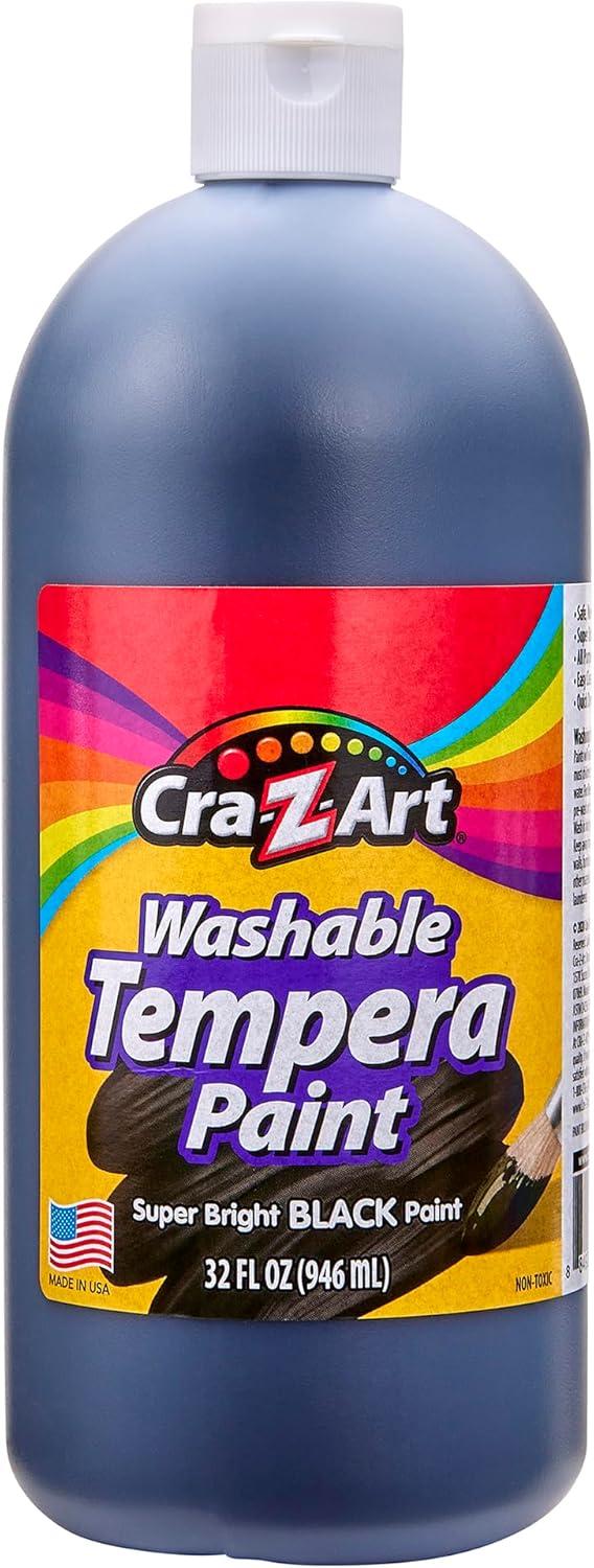 image:imageCraZArt Washable Tempera Paint Bulk Pack 6 Color Set Assorted Colors 32oz each bottle 6 Super Bright Finger Paint Color Great Back to School Teacher Supplies