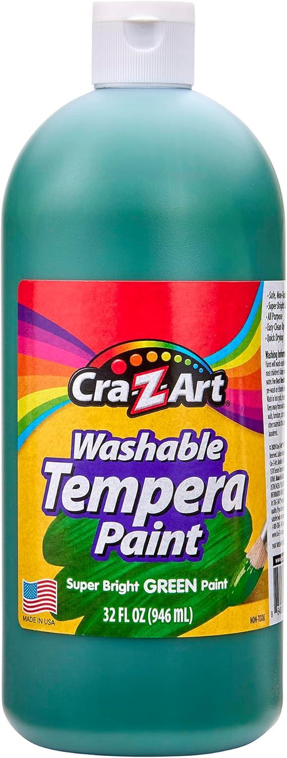 image:imageCraZArt Washable Tempera Paint Bulk Pack 6 Color Set Assorted Colors 32oz each bottle 6 Super Bright Finger Paint Color Great Back to School Teacher Supplies