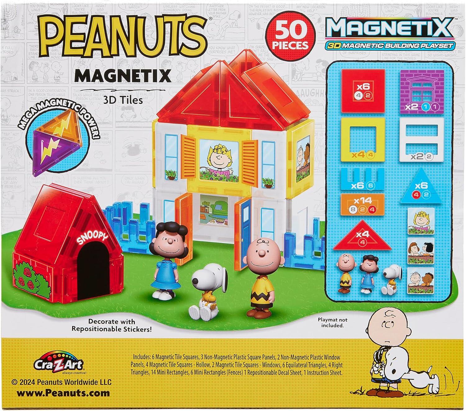 image:imageMagnetix 3D Peanuts Charlie Brown and Friends Magnetic Building Tile Playset Educational STEM Toys for Ages 3 50 Pieces