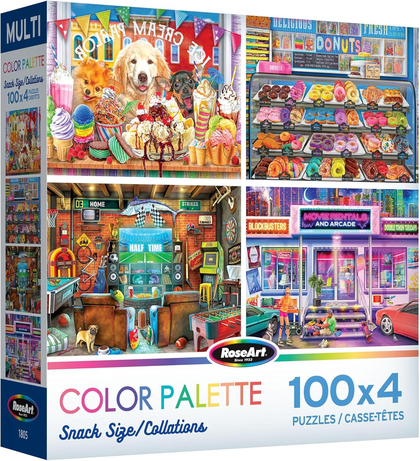 image:imageRoseArt Snack Size MultiPuzzle Set Peanuts 4 x 100 Piece Jigsaw Puzzle for AdultsColor Palette