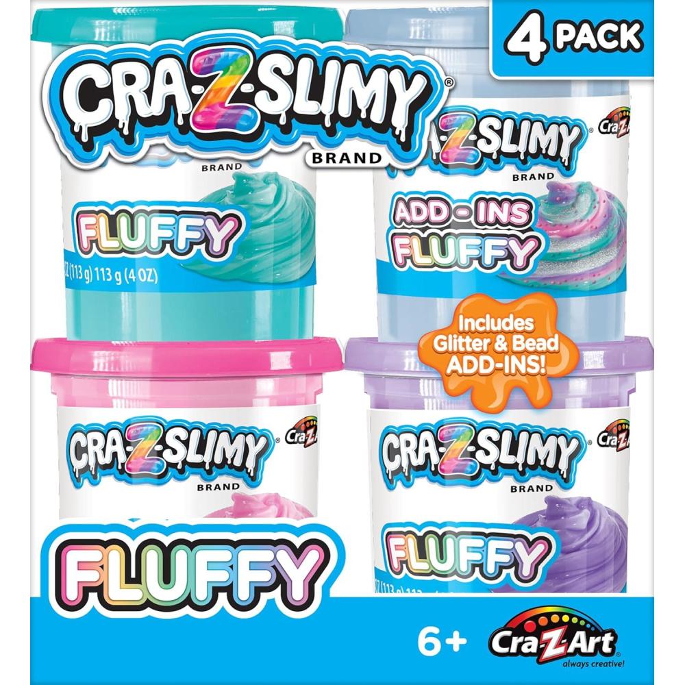image:imageCRAZArt CRAZSlimy Fluffy 4 Pack Multicolor Premade Slime Set Comes with 3 Slime Colors and AddIns Ages 6 and up