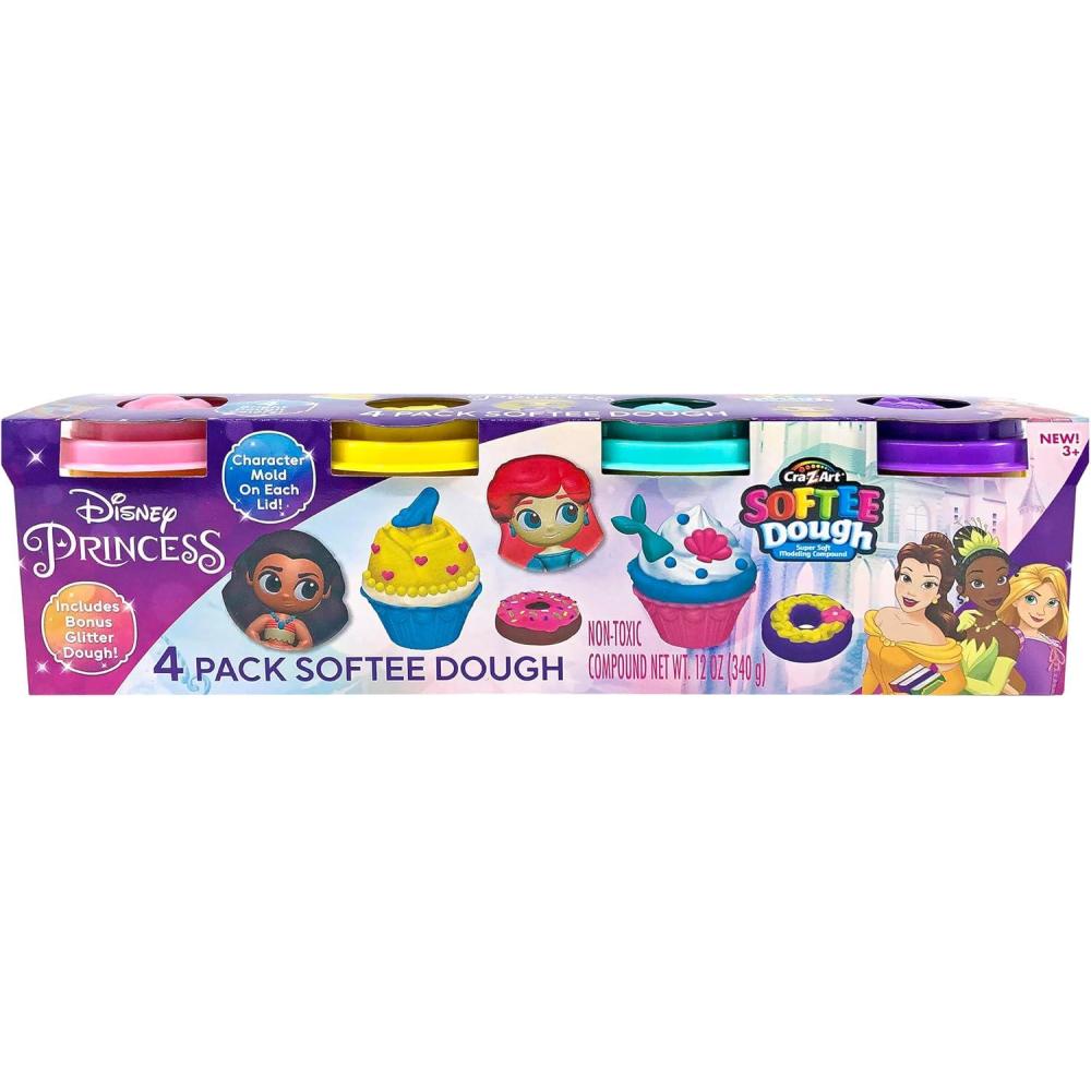 image:imageCRAZArt Disney Princess 4 Pack Softee Dough with Princess Character Molds on Each Lid Ariel Belle Moana and Rapunzel and Includes Bonus Glitter Dough Creative Play Dough Gift Ages 3 and Up