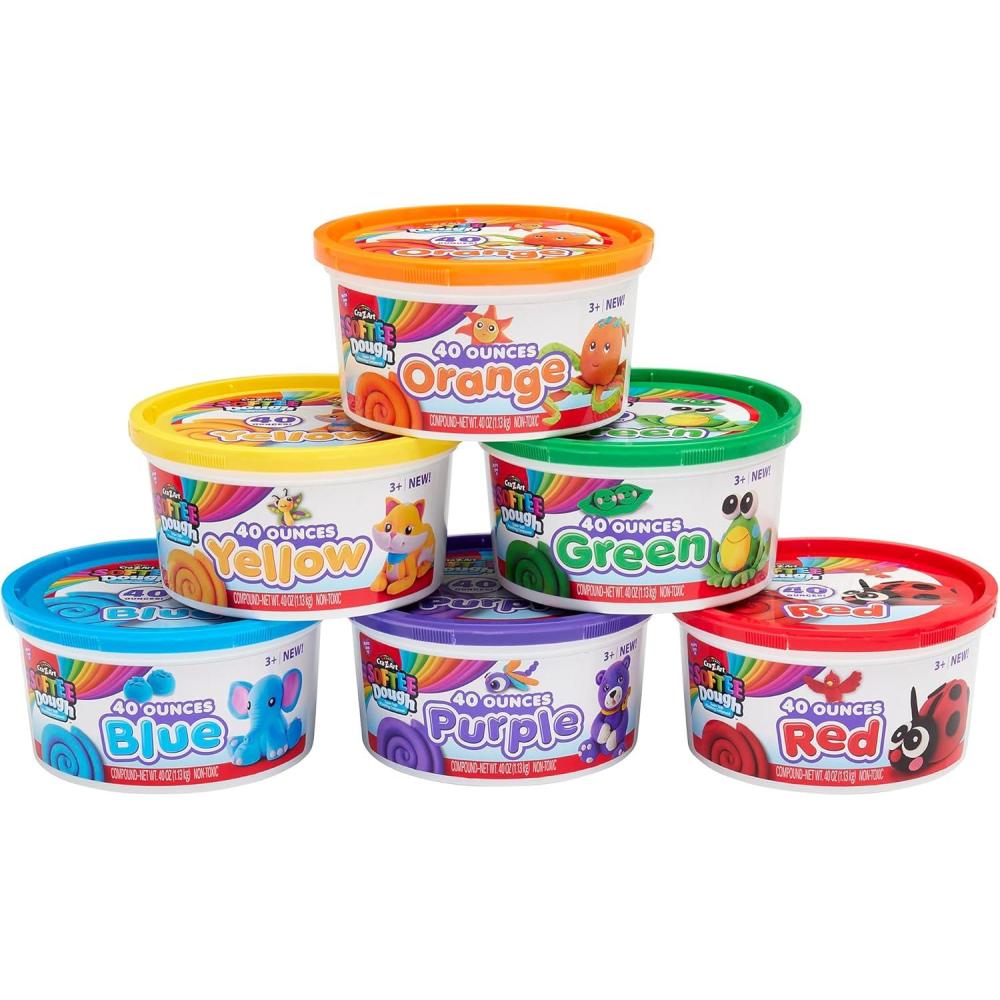 image:imageCRAZArt Softee Dough 25 Pound Tubs of Dough x 6 Colors NonToxic Soft Classroom Bulk Pack Kids Art Dough Reuseable Storage