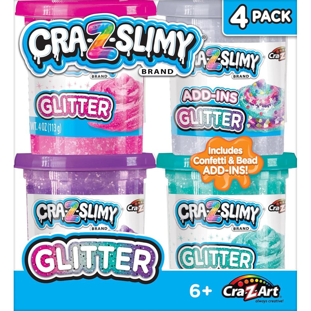 image:imageCRAZSlimy 4 Pack Glitter Slime Set Comes with 3 Colors of PreMade Glitter Slime and Glitter AddIns