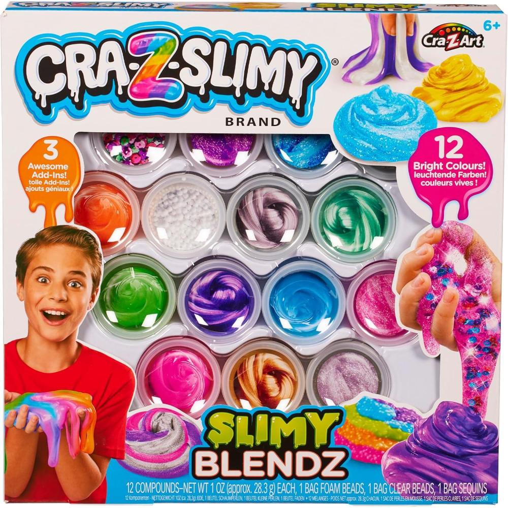 image:imageCRAZSlimy Slimy Blendz Premade Slime Set 12 Rainbow Slime Cans with Foam Beads Sequins amp Clear Beads Sensory Mixing Kit for Kids Ages 6