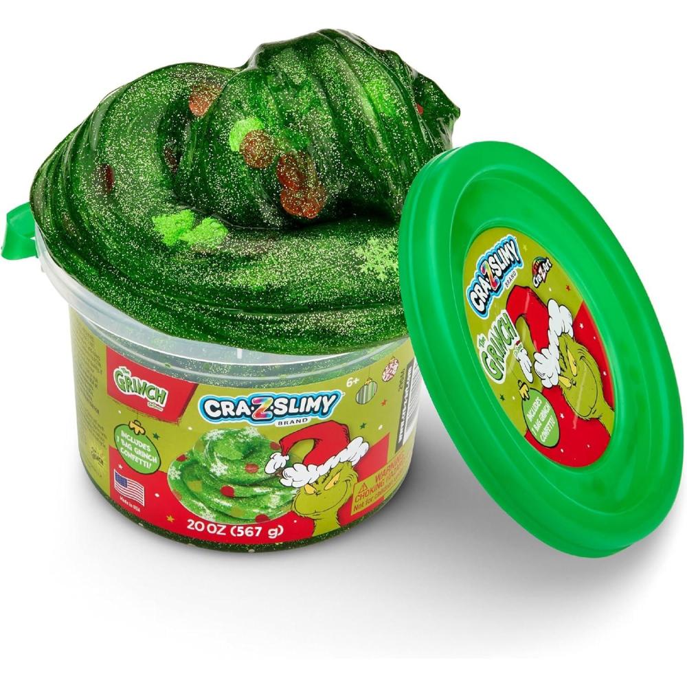 image:imageCRAZSlimy The Grinch Green Glitter Slime Tub 20 oz  Includes Festive Grinch Confetti Stretchy Holiday Slime for Kids Ages 6 Sensory Christmas Toy