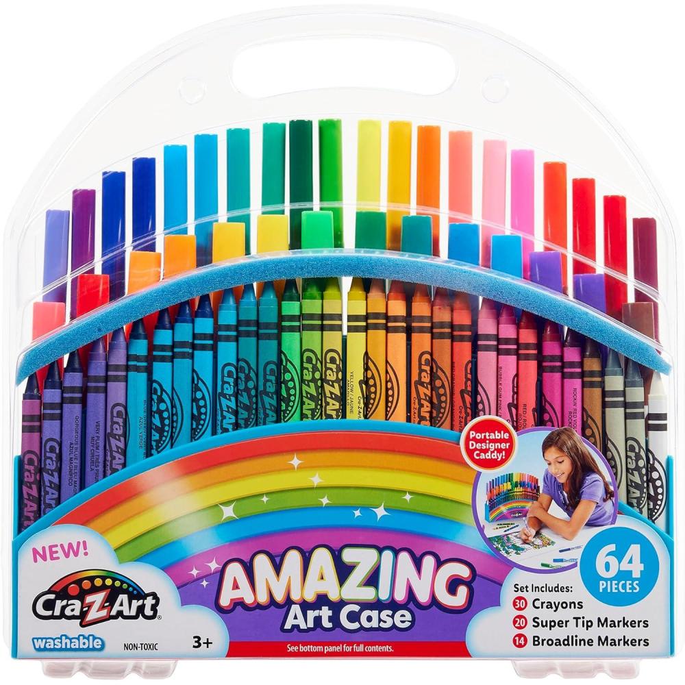 image:imageCraZArt 64pc Amazing Art Case featuring Vibrant Crayons and Super Tip and Fineline Markers Great for Kids Ages 3 and Up