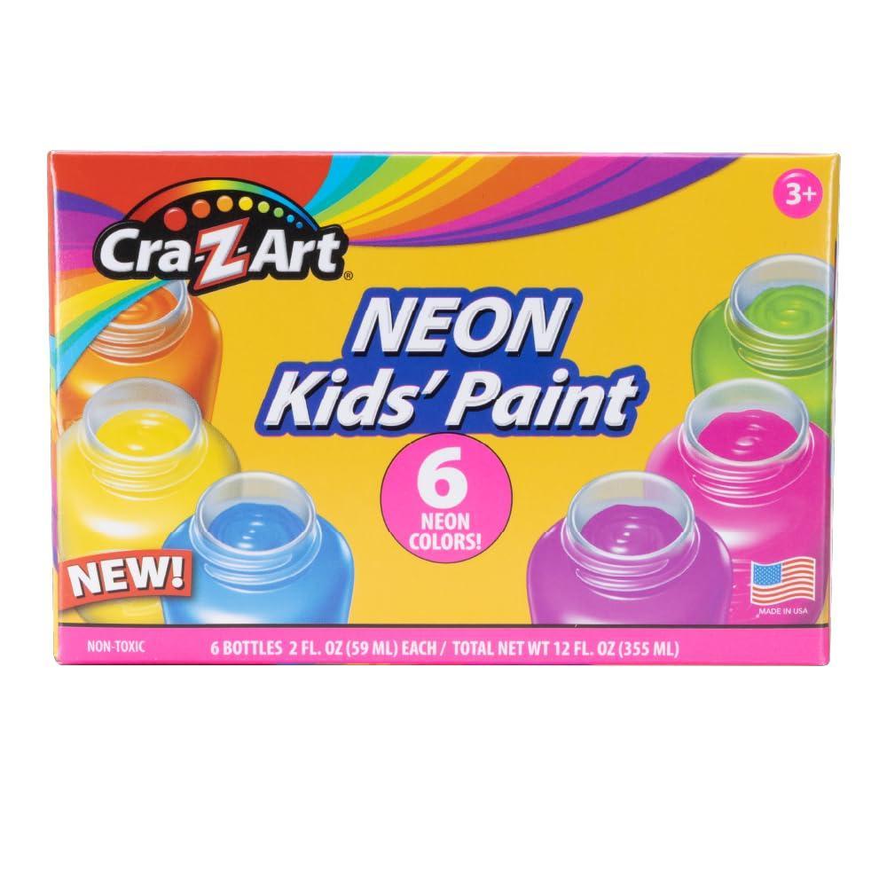 image:imageCraZArt Neon Washable Kids Paint 2oz Jars 6 Colors Set