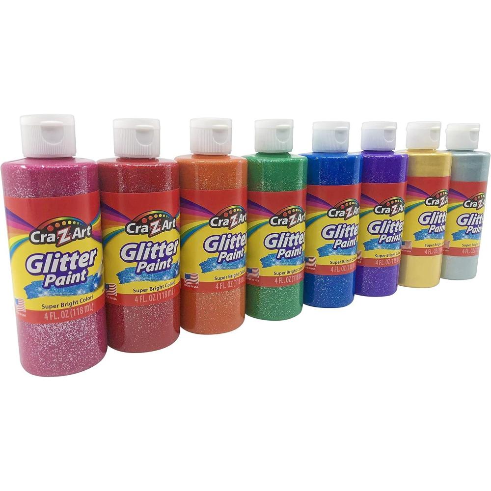 image:imageCraZArt Washable Kids Finger Paint Bulk Pack 8ct Assorted Colors 4oz each bottleGlitter 8 ounce
