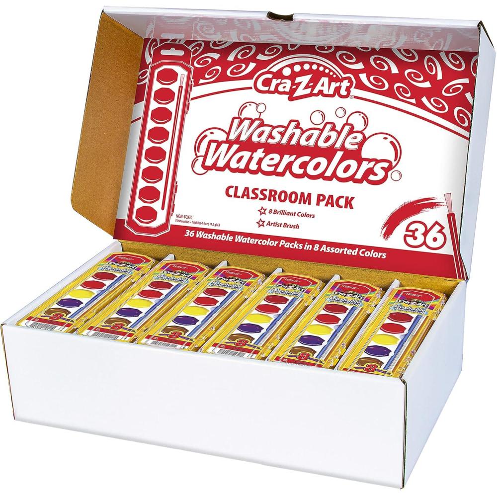 image:imageCraZArt Washable Watercolor 8 Color Paint Sets Bulk Class Pack 36 Kits  Back To School Supply List Essential Bulk Pack for School Supply Rooms Day Cares and In Class For Teachers
