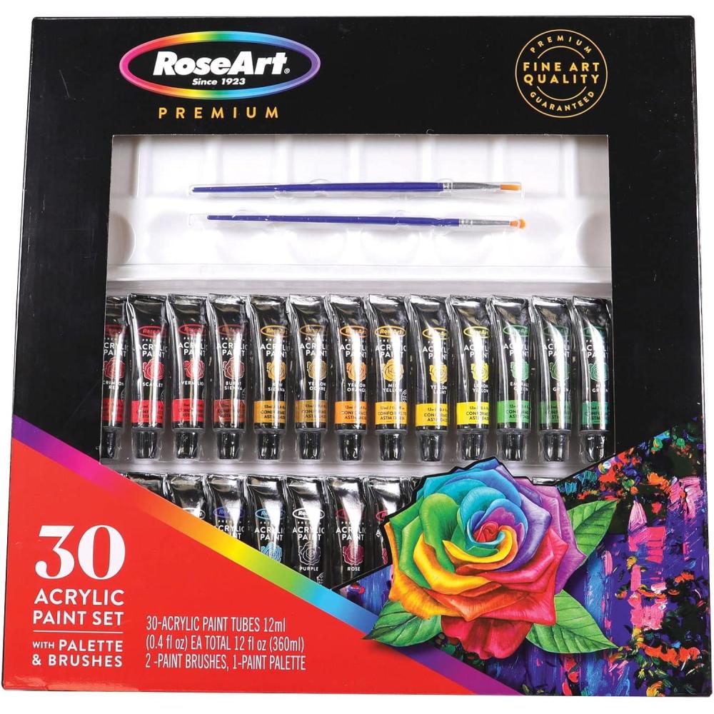 image:imageRose Art Premium 30ct Acrylic Paints Set Professional Painting Set Complete with 30 Acrylic Paint Colors and Bonus 2 Paint Brushes and Paint Palette036 Fl Oz Pack of 33