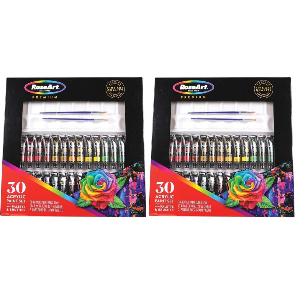 image:imageRose Art Premium 30ct Acrylic Paints Set Professional Painting Set Complete with 30 Acrylic Paint Colors and Bonus 2 Paint Brushes and Paint Palette036 Fl Oz Pack of 66