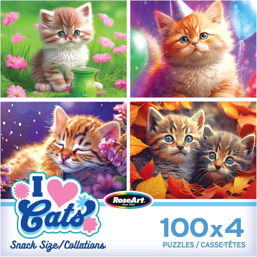 image:imageRoseArt Snack Size MultiPuzzle Set Peanuts 4 x 100 Piece Jigsaw Puzzle for AdultsI Love Cats