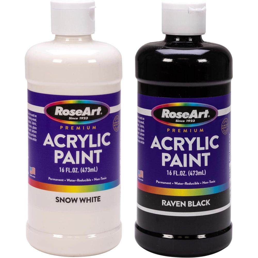 image:imageRoseArt 16oz Snow White amp Raven Black Acrylic Paint Set
