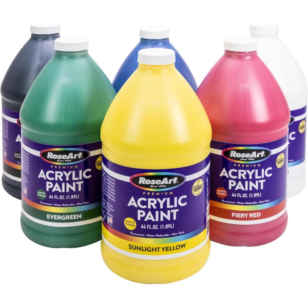 image:imageRoseArt Acrylic Paint 6 Color Set 64 oz  Bulk Pack for School Supply Rooms and In Class For TeachersSix Colors