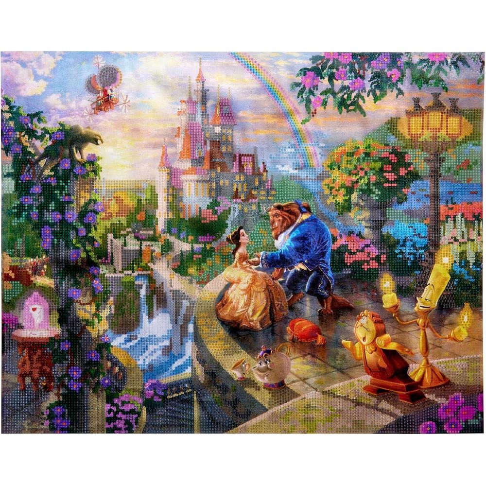 image:imageRoseArt Disney Dreams Thomas Kinkade Diamond Art Painting Kits Beauty and The Beast Falling in Love Scene DIY Diamond Jewel by Number Art 20 x 16 Horizontal Canvas with Wooden Display HangerBeauty and The Beast