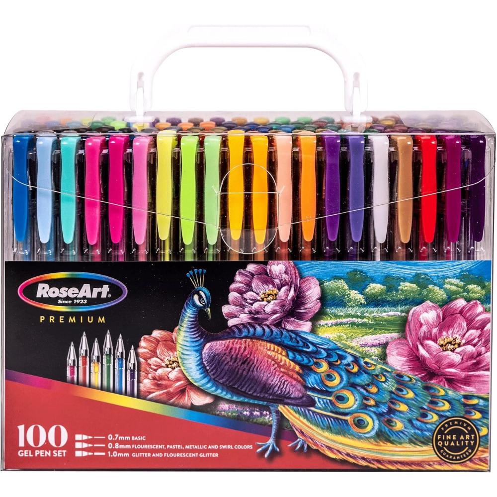 image:imageRoseArt Premium 100ct Gel Pen Set Great for Artists Teachers Students Featuring Classic Neon Pastel Glitter Metallic Neon Glitter and Swirled Colors in Portable Travel Case