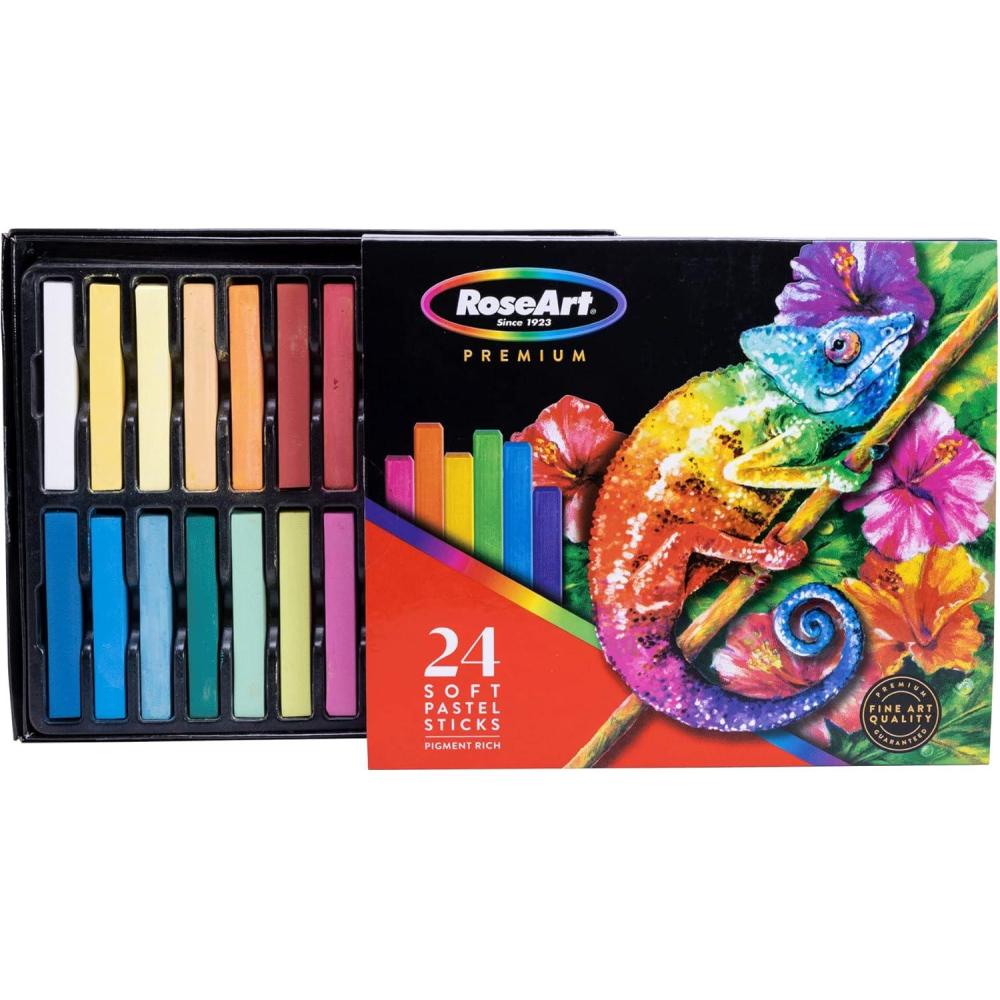 image:imageRoseArt Premium 24ct Long Soft Pastel Stick Set for Professionals  Pigment Rich Full Size Pastel Sticks Vivid Colors