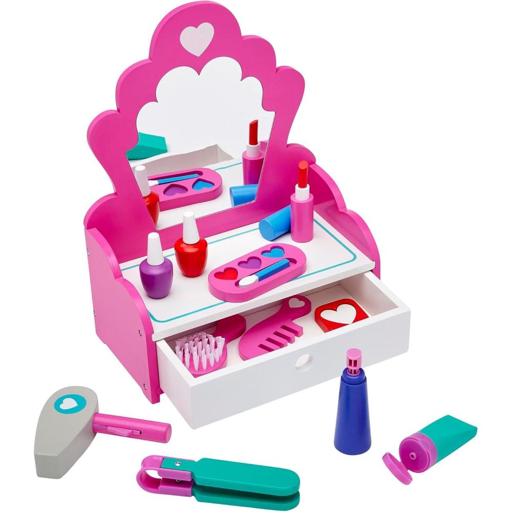 image:imageRoseArt Wooden Fashion Vanity Play Set 12 Piece Pretend Play Hair Mirror amp Makeup Role Play Set for Ages 3 and Upmulti