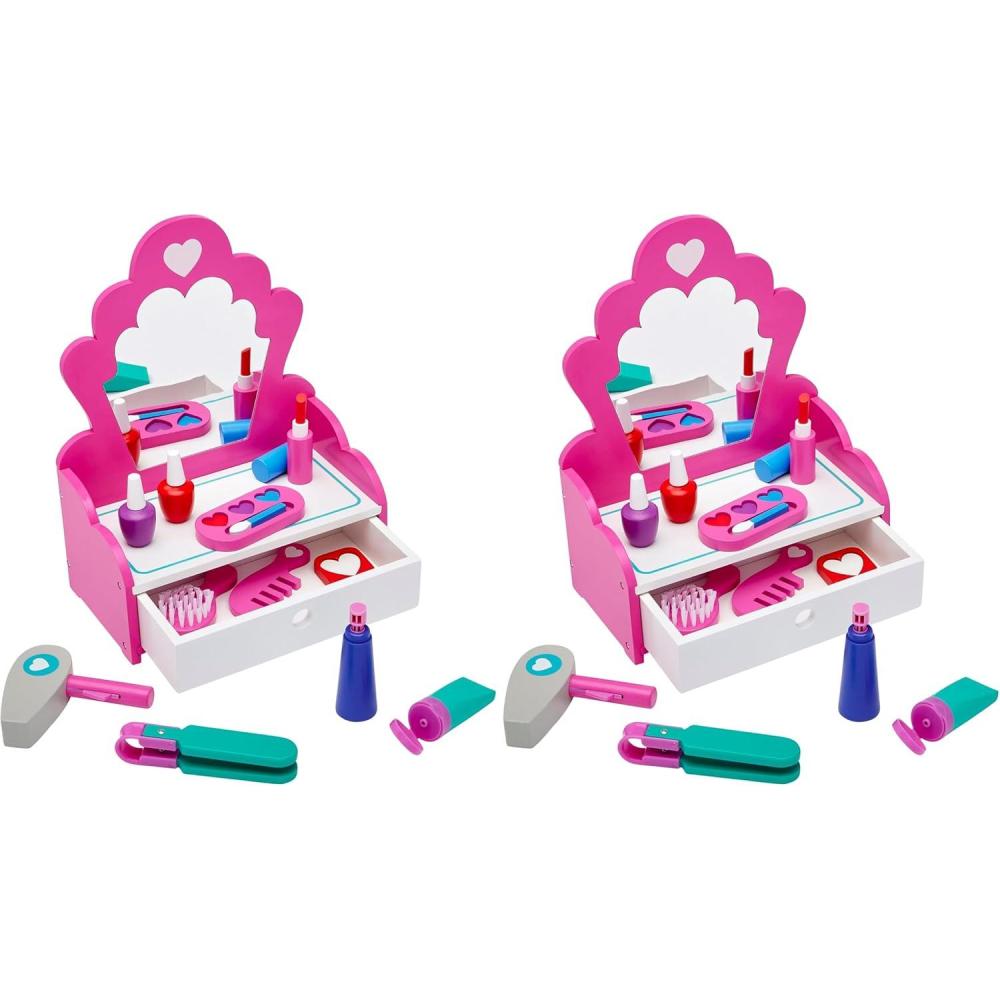 image:imageRoseArt Wooden Fashion Vanity Play Set 12 Piece Pretend Play Hair Mirror amp Makeup Role Play Set for Ages 3 and Upmulti Pack of 2