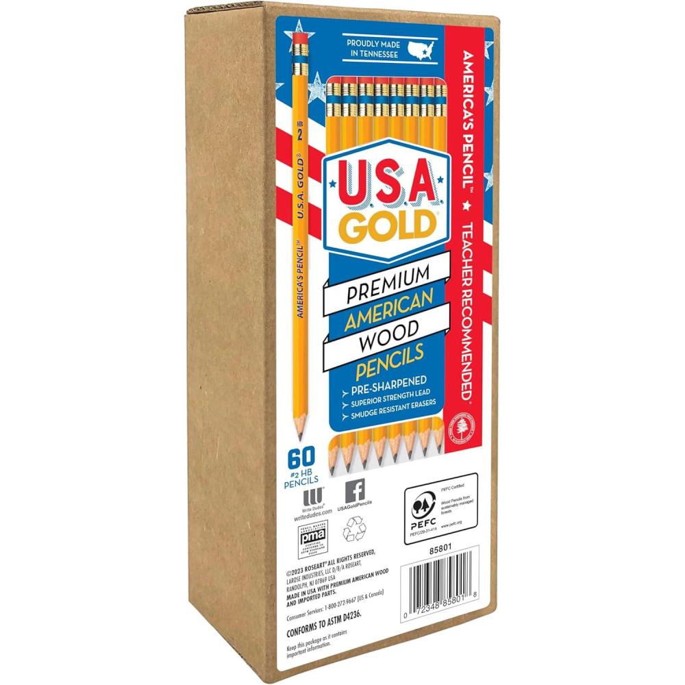 image:imageUSA Gold Presharpened American Wood Cased 2 HB Yellow Pencils 60 Pack
