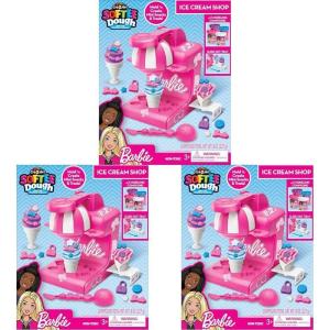Barbie Softee Dough Ice Cream Playset with Ice Cream Maker, 4 Colors Modeling Compound, Press & Mold Mini Treats, Ages 3 and Up((Pack of 3))