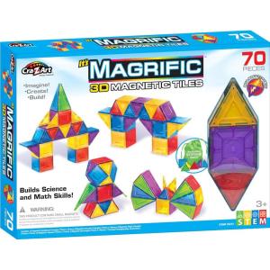 Cra-Z-Art Magrific 3D Magnetic Tile 70 Piece Set – Colorful Magnet Building Tiles with 3D Geometric Shapes – STEM Skills for Ages 3 and Up