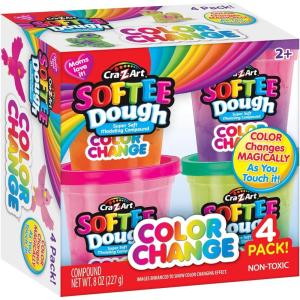 Cra-Z-Art Softee Dough Color Change Dough Cans, Kids Tactile Play Dough Gift Set, 4 Count, 2oz EachAges 3 and Up