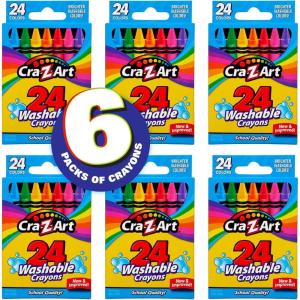 Cra-Z-Art Washable Crayons, Bulk Pack, 24 Count, 6 Packs of Crayons, Bulk School Supplies for Classroom, Back to School Essentials(1 Count (Pack of 6))