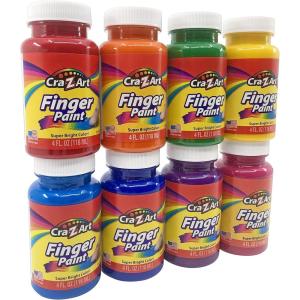 Cra-Z-Art Washable Kids Finger Paint Bulk Pack 8ct, Assorted Colors 4oz each bottle(Finger 4 ounce)
