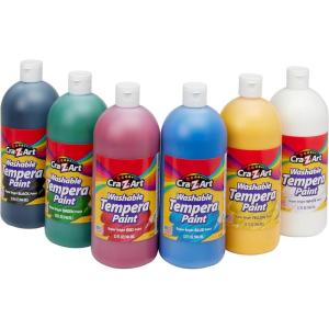 Cra-Z-Art Washable Tempera Paint Bulk Pack 6 Color Set Assorted Colors 32oz each bottle, 6 Super Bright Finger Paint Color, Great Back to School Teacher Supplies