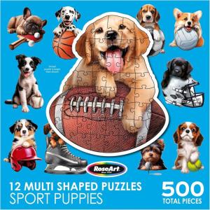 RoseArt – 13 Mini-Shaped – Pups in Cups – 500 Piece Jigsaw Puzzle for Kids and Adults(Sports Pups)