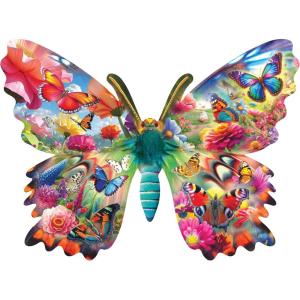 RoseArt – Big Shaped Butterfly Jigsaw Puzzle – 500 Pieces Colorful Nature Design, 27″ x 20″ Finished Size, Made in USA, Gift for Adults and Puzzle Lovers