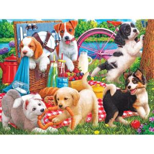 RoseArt – Kodak Premium – Sneaky Kats II – 350 Piece Jigsaw Puzzle for Adults(Puppies on a Picnic)