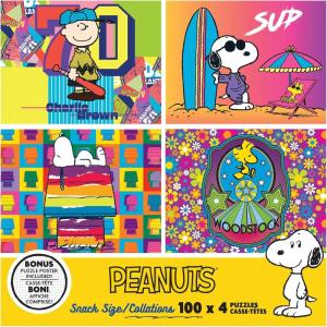 RoseArt – Snack Size Multi-Puzzle Set – Peanuts – 4 x 100 Piece Jigsaw Puzzle for Adults(Peanuts)