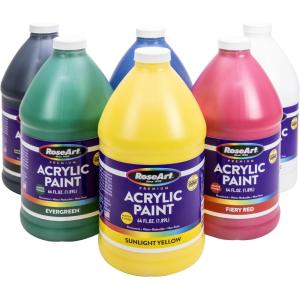 RoseArt Acrylic Paint 6 Color Set 64 oz. – Bulk Pack for School Supply Rooms and In Class For Teachers(Six Colors)
