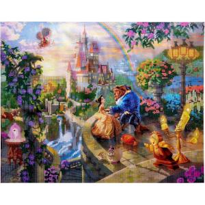 RoseArt Disney Dreams Thomas Kinkade Diamond Art Painting Kits – Beauty and The Beast Falling in Love Scene- DIY Diamond Jewel by Number Art 20″ x 16″ Horizontal Canvas with Wooden Display Hanger(Beauty and The Beast)