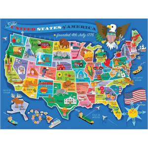 RoseArt Map of USA Puzzle for Kids – 100 Large Pieces, 24″ x 18″ – Educational United States Puzzle with Fun State Illustrations – Made in USA – Learning Toy for Ages 6+