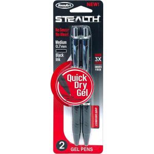 RoseArt Stealth Retractable 4 Count Medium 0.7MM Gel Pen with Comfort Grip, 4 Classic Colors, 2 Black, 1 Blue,1 Red, No Smear, No Bleed(2 count)