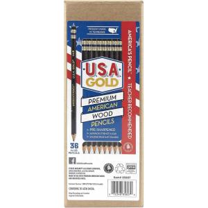 RoseArt U.S.A. Gold Pre-Sharpened American Wood Cased #2 HB Natural Pencils, 48 Pack(Black)