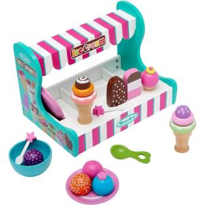 RoseArt Wooded Ice Cream Parlor Play Set 23 Piece Pretend Ice Cream Shop Gift for Toddler Ages 3 and Up