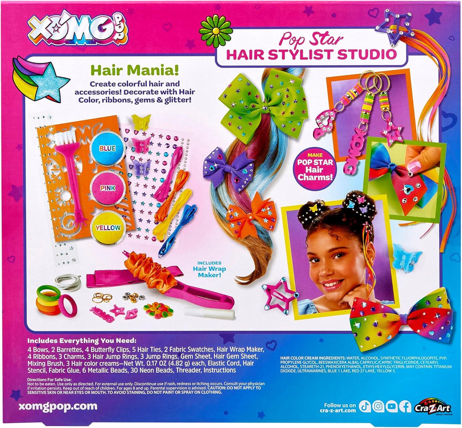 image:imageCraZArt XOMG POP Pop Star Hair Stylist Studio Make Your own Hair Bows Wraps Barrettes and Charms Comes with 3 Hair Color Creams Great for Kids Birthday Present Ages 8 and Up