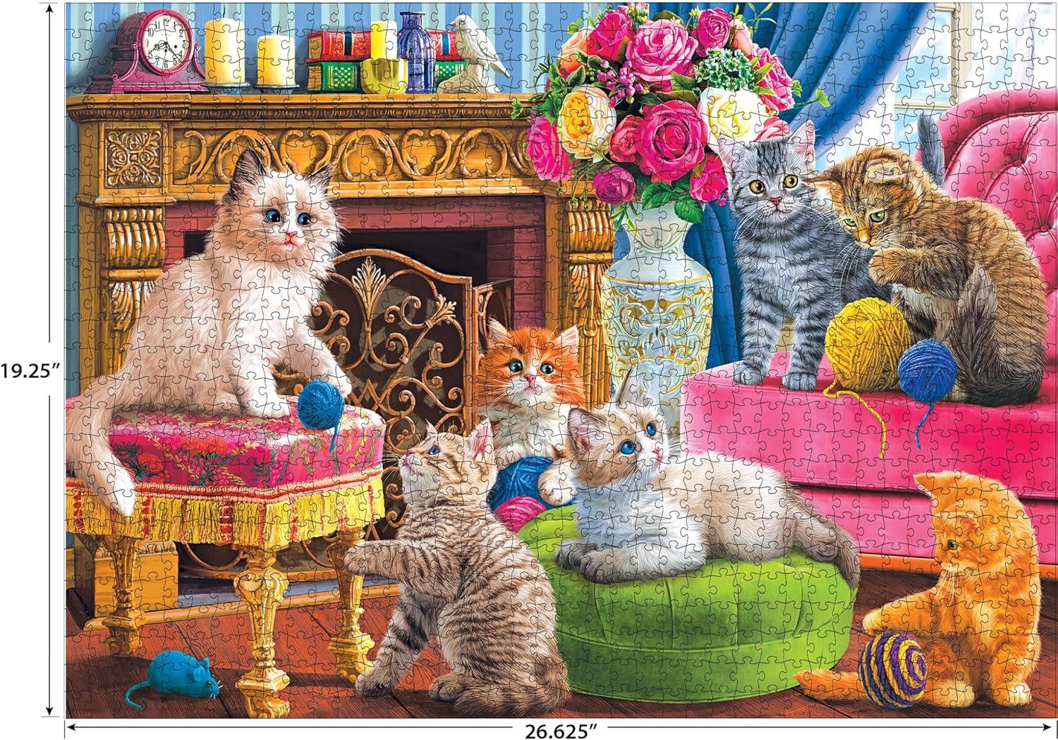 image:imageRoseArt Kodak Premium Cork Kittens by The Fireplace 1000 Piece Jigsaw Puzzle for AdultsKittens by the Fireplace